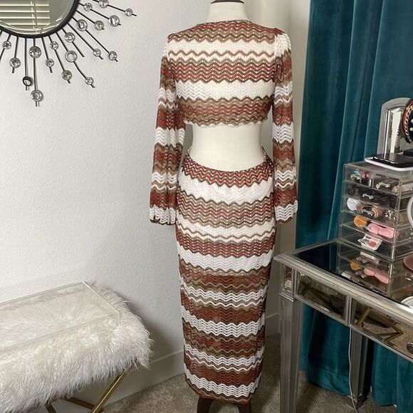 SHEIN CURVE Elegant Brown and White Chevron Maxi Dress | size 1XL | NWOT - Picture 6 of 9